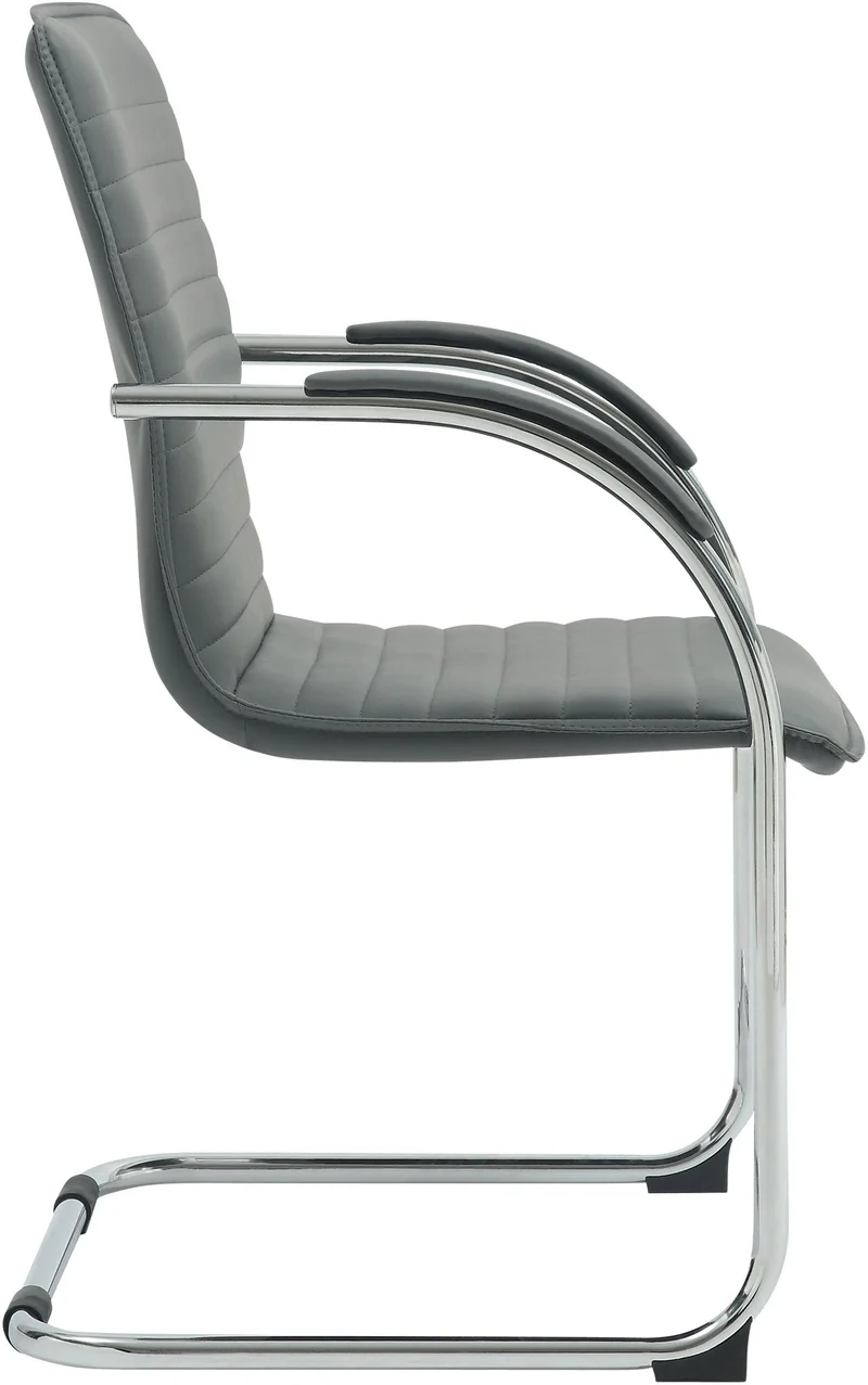 Lot de 2 chaises visiteur en similicuir gris piètement luge métal avec accoudoirs style moderne bureau salle d’attente 10_0008534