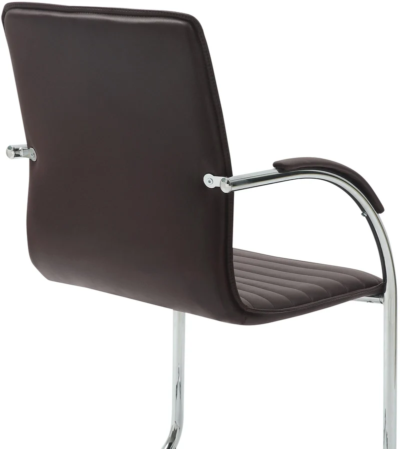 Chaise visiteur de bureau avec accoudoirs rembourrée en simili cuir marron avec piètement luge métallique 10_0008501