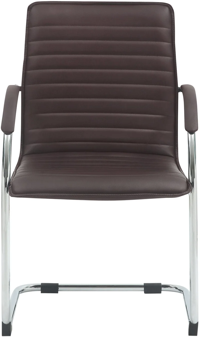 Chaise visiteur de bureau avec accoudoirs rembourrée en simili cuir marron avec piètement luge métallique 10_0008501
