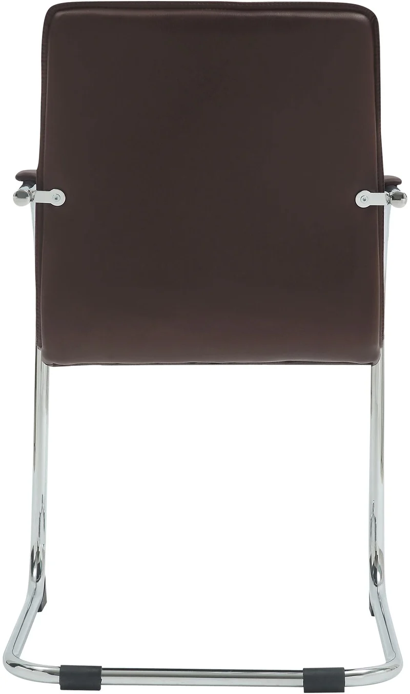 Chaise visiteur de bureau avec accoudoirs rembourrée en simili cuir marron avec piètement luge métallique 10_0008501