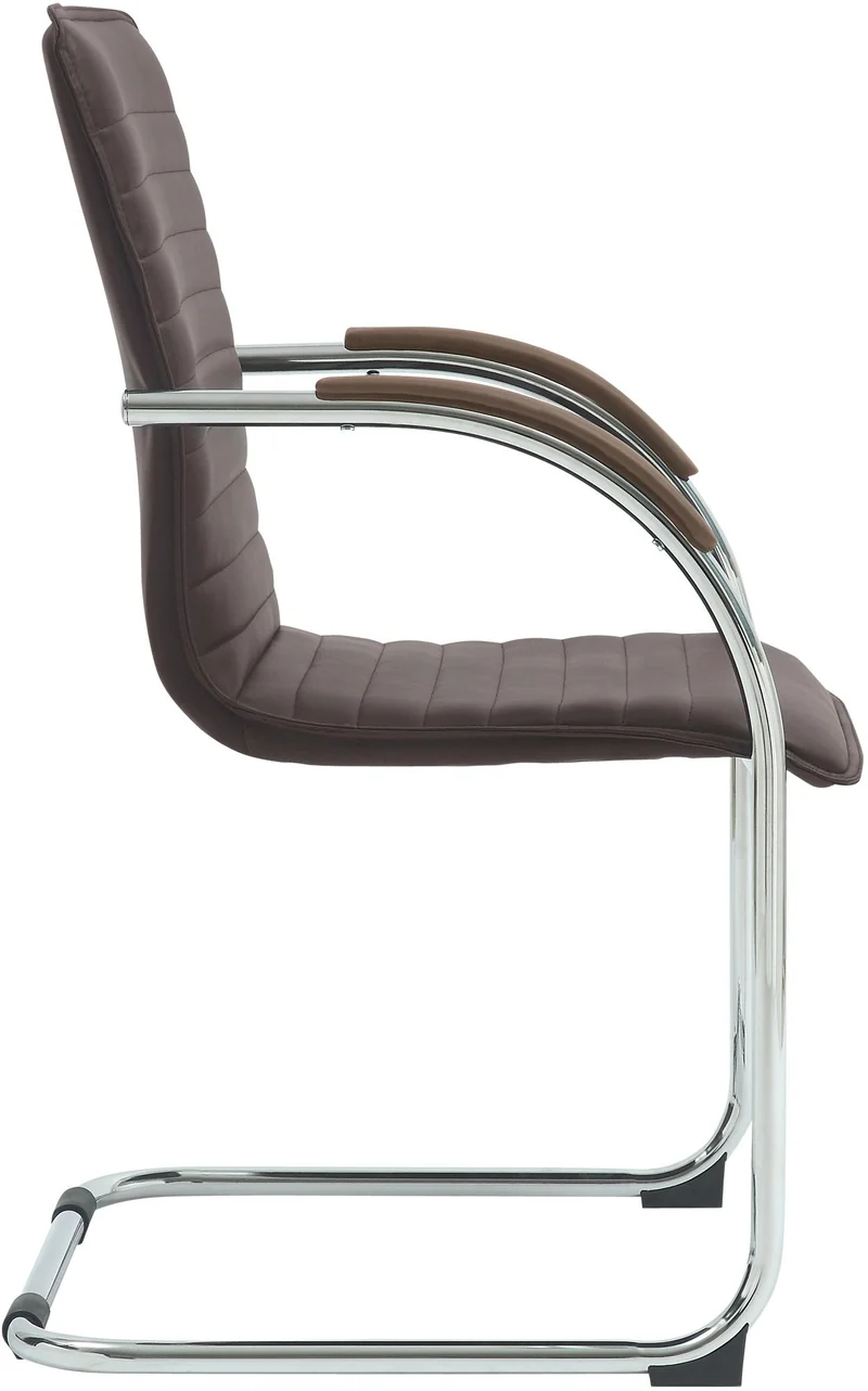Chaise visiteur de bureau avec accoudoirs rembourrée en simili cuir marron avec piètement luge métallique 10_0008501