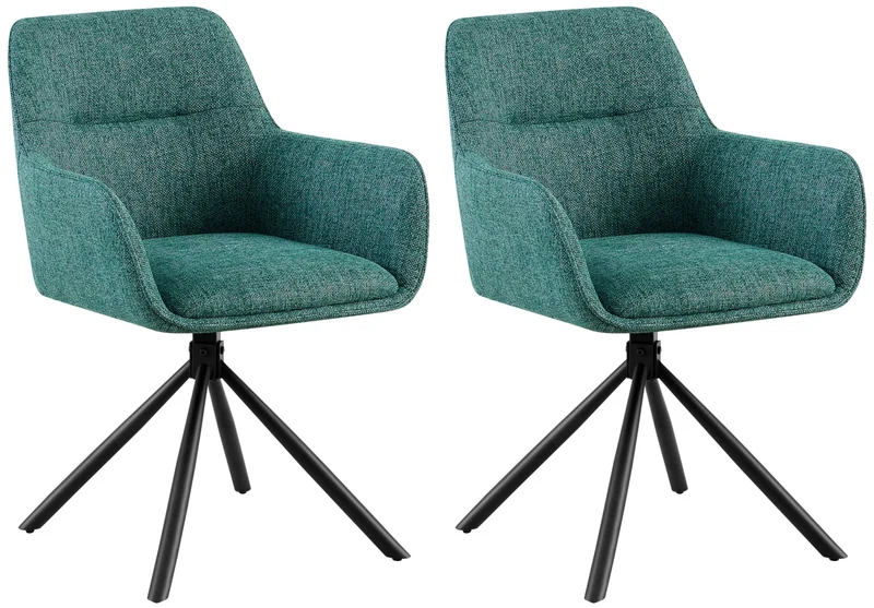 Lot de 2 chaises pivotantes 180° revêtement tissu vert avec accoudoirs piètement métal noir 10_0007700