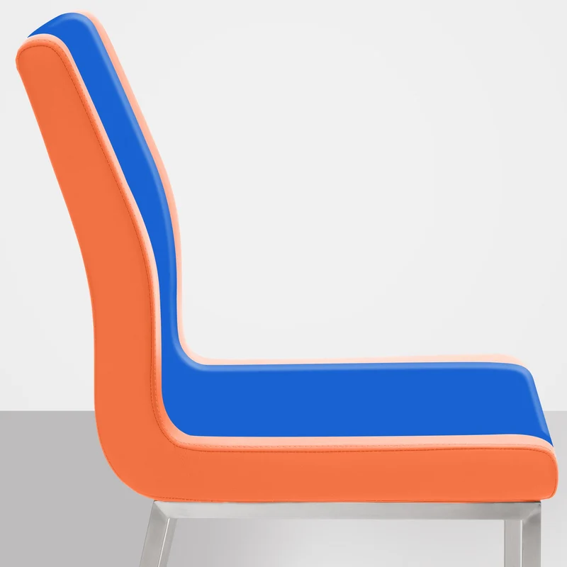 Chaise de salle à manger x1 en similicuir orange piètement acier inoxydable style moderne assise rembourrée 10_0007659