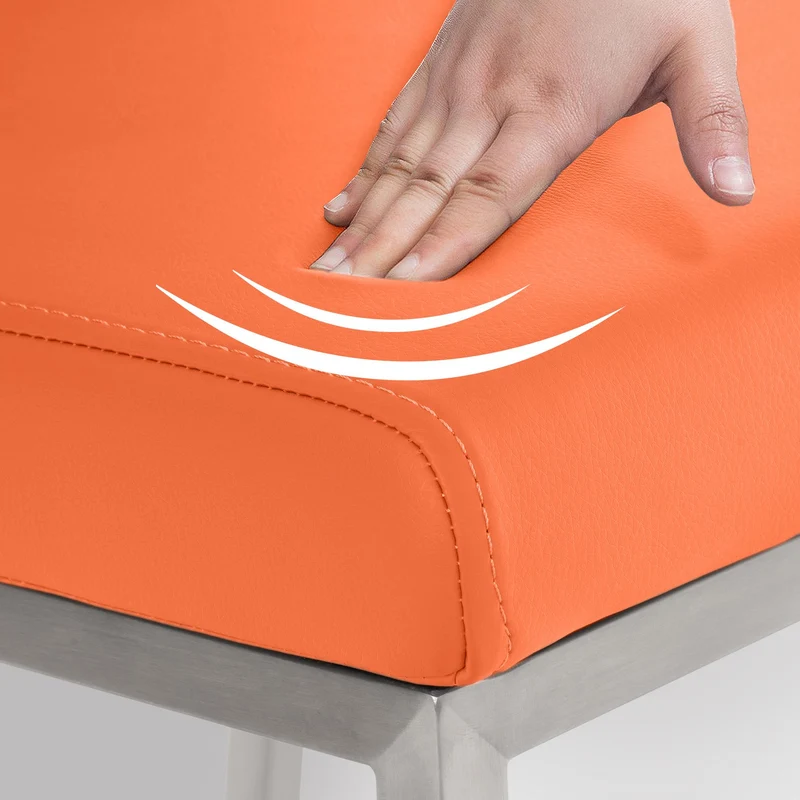 Chaise de salle à manger x1 en similicuir orange piètement acier inoxydable style moderne assise rembourrée 10_0007659