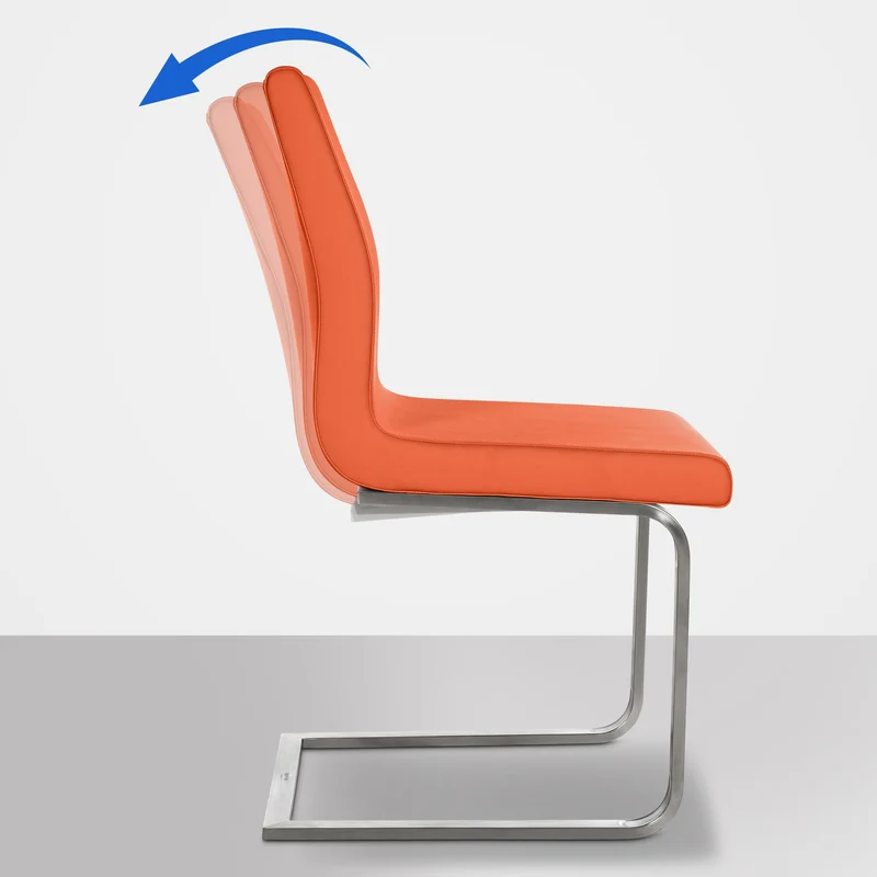 Chaise de salle à manger x1 en similicuir orange piètement acier inoxydable luge style moderne assise rembourrée 10_0007658