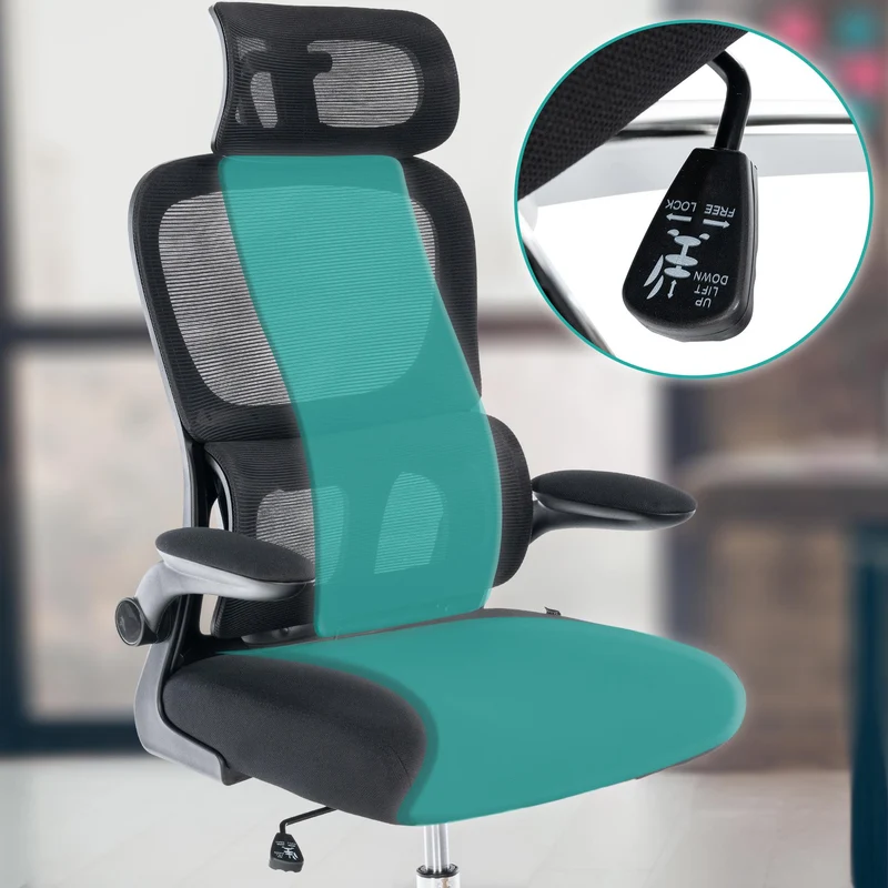 Chaise de bureau ergonomique dossier maille respirante appui-tête et soutien lombaire réglables accoudoirs rabattables pivotante 360° 10_0007103