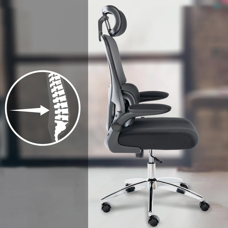 Chaise de bureau ergonomique dossier maille respirante appui-tête et soutien lombaire réglables accoudoirs rabattables pivotante 360° 10_0007103
