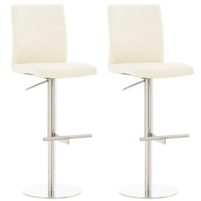 Lot de 2 tabourets de bar en similicuir blanc hauteur réglable pivotants 360° piètement métal avec repose-pieds 10_0006767