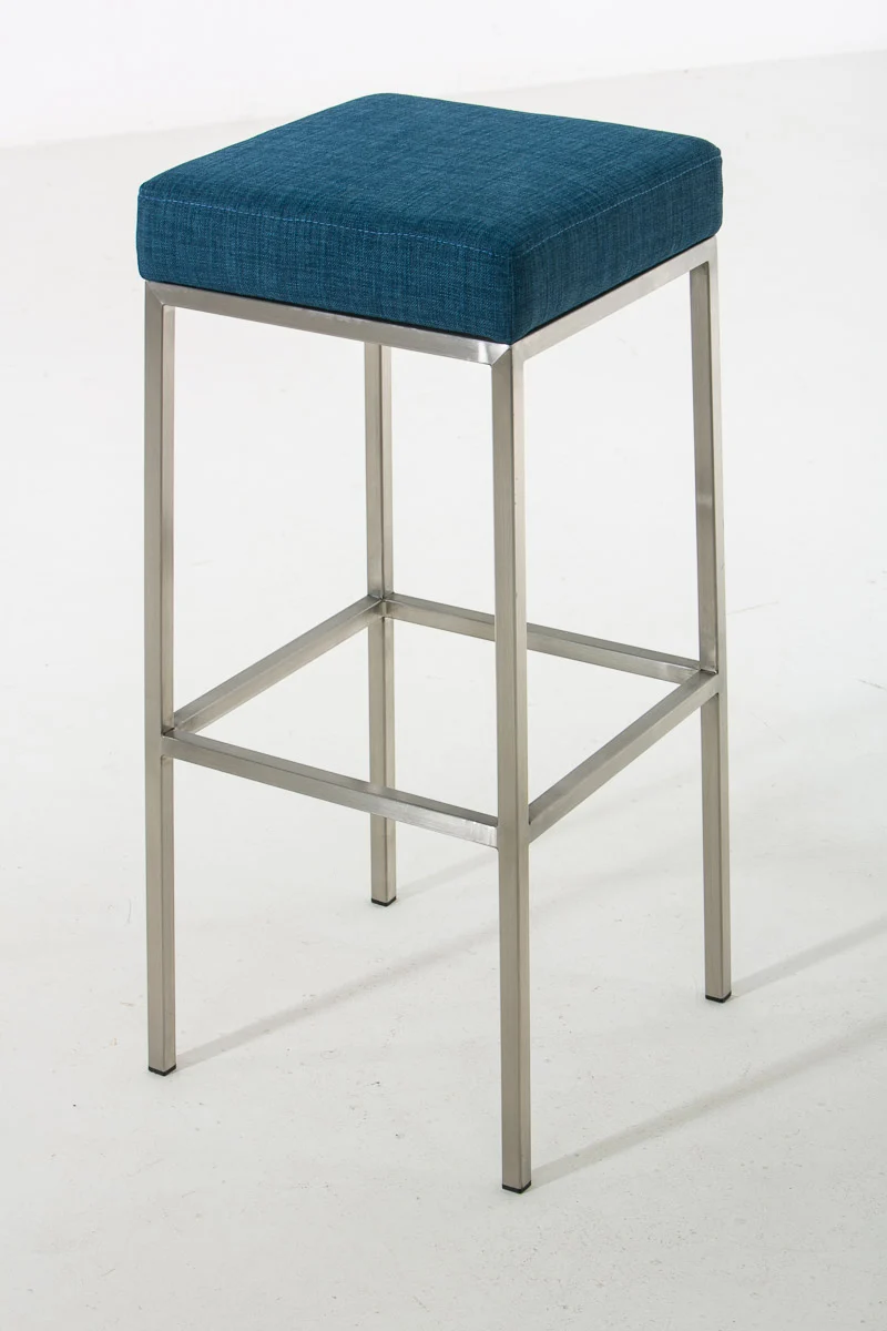 Tabouret de bar hauteur d'assise 76 cm avec repose-pieds design moderne tissu bleu 10_0001220