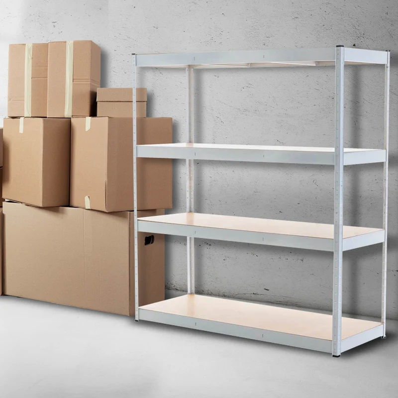Étagère charge lourde 180 x 160 x 60 cm rayonnage métal blanc galvanisé 4 niveaux étagères réglables 10_0009055