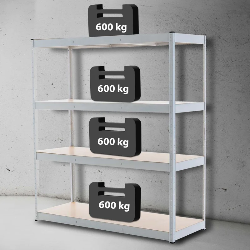 Étagère charge lourde 180 x 160 x 60 cm rayonnage métal blanc galvanisé 4 niveaux étagères réglables 10_0009055