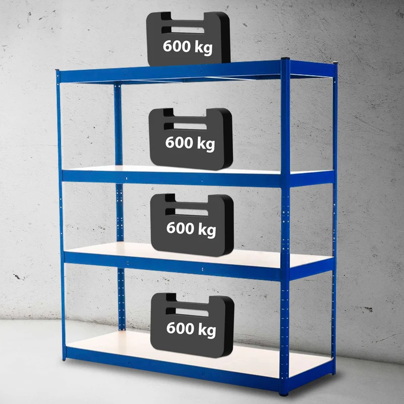 Étagère de stockage charge lourde 180 x 160 x 60 cm rayonnage métallique bleu galvanisé 4 niveaux 10_0009041