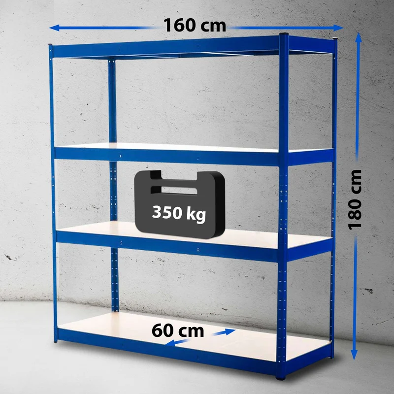 Étagère de rangement métal bleu galvanisé 160 x 180 x 60 cm rayonnage charge lourde garage cave atelier entrepôt 10_0009040