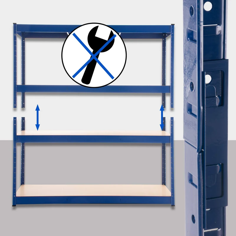 Étagère de rangement métal bleu galvanisé 160 x 180 x 60 cm rayonnage charge lourde garage cave atelier entrepôt 10_0009040
