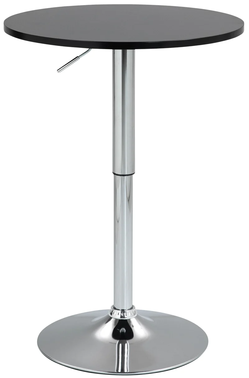 Table haute réglable en hauteur 85-106 cm plateau noir Ø60 cm piètement métal chromé style moderne 10_0009199