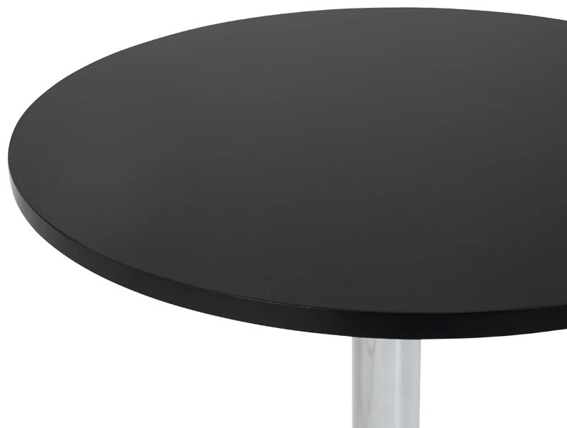 Table haute réglable en hauteur 85-106 cm plateau noir Ø60 cm piètement métal chromé style moderne 10_0009199