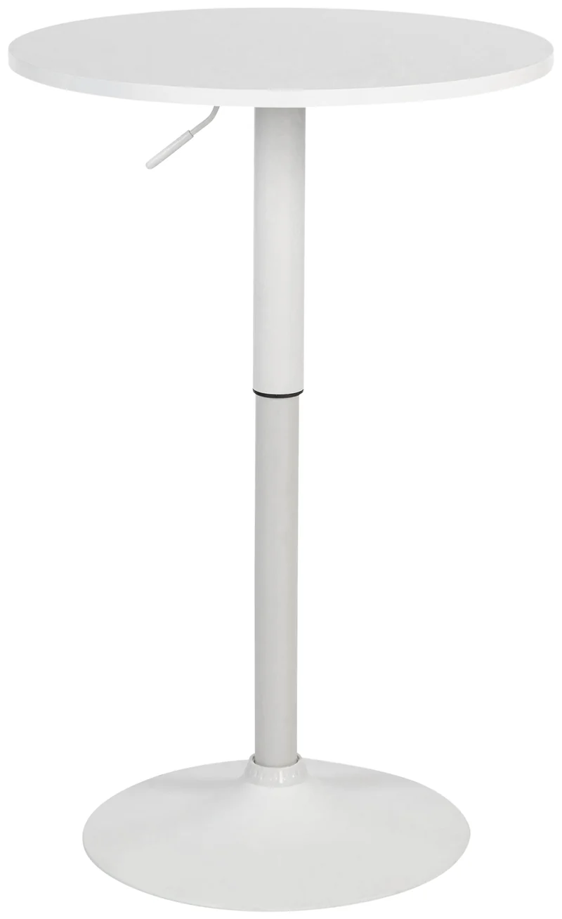 Table haute réglable en hauteur 85-106 cm plateau blanc Ø60 cm piètement métal blanc style moderne 10_0009138