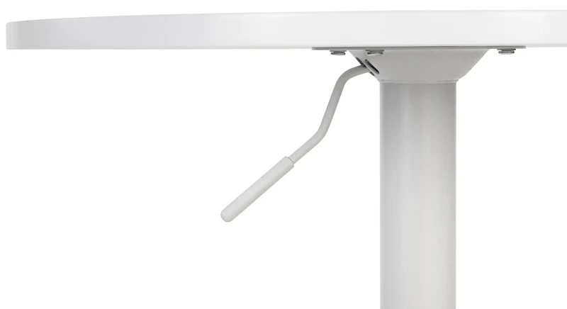 Table haute réglable en hauteur 85-106 cm plateau blanc Ø60 cm piètement métal blanc style moderne 10_0009138