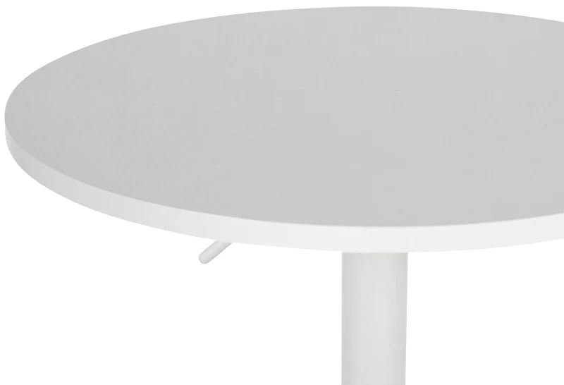 Table haute réglable en hauteur 85-106 cm plateau blanc Ø60 cm piètement métal blanc style moderne 10_0009138