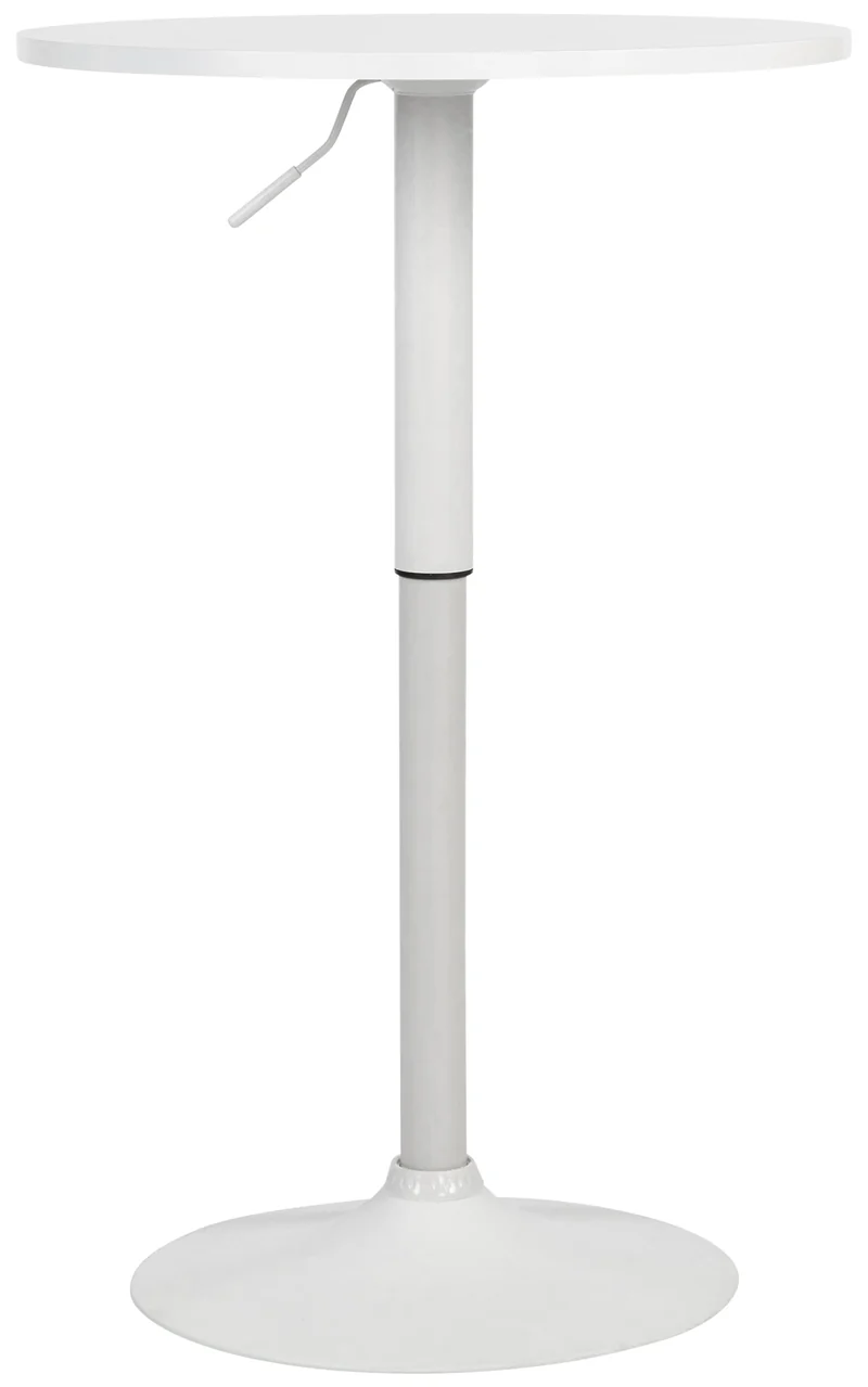 Table haute réglable en hauteur 85-106 cm plateau blanc Ø60 cm piètement métal blanc style moderne 10_0009138