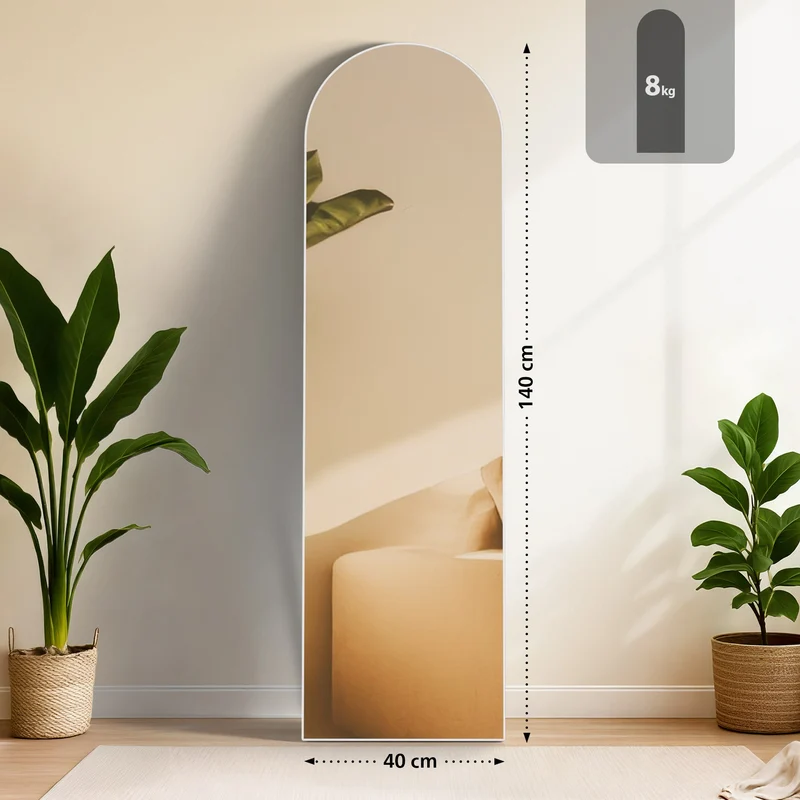 Miroir sur pied ou mural cadre métal blanc style moderne miroir pleine longueur 140 x 40 cm 10_0008815