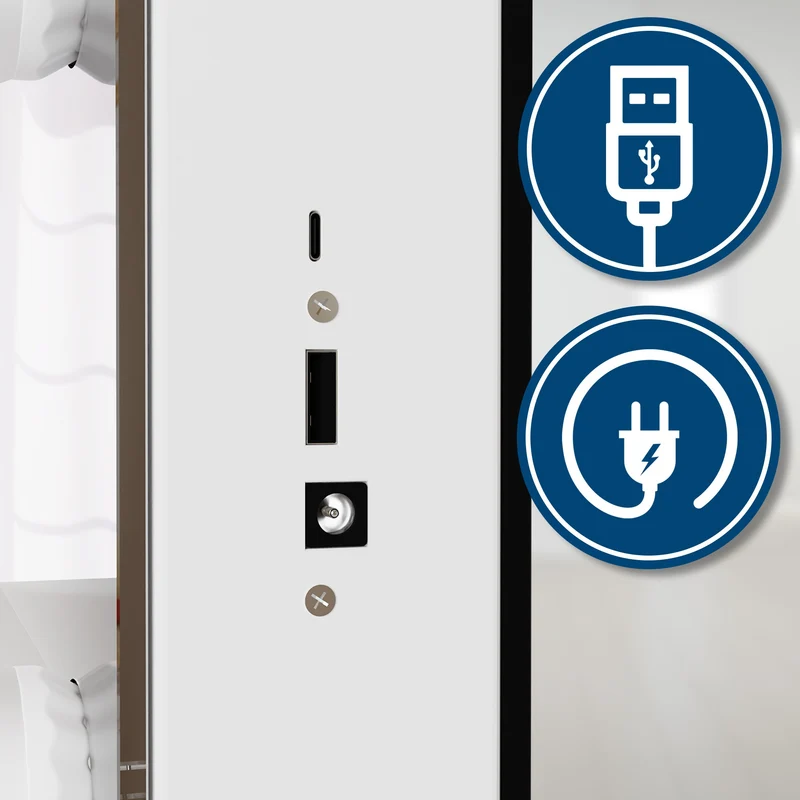 Coiffeuse avec miroir Hollywood LED 7 tiroirs éclairage réglable 3 modes ports USB A et C table maquillage moderne 10_0008324
