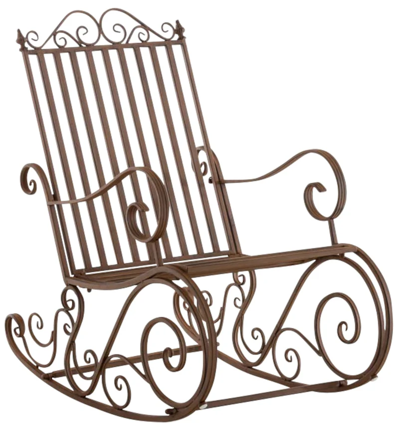 Lot de 2 fauteuils à bascule en fer forgé marron vieilli style vintage romantique rocking chair jardin terrasse ou intérieur 10_0007963