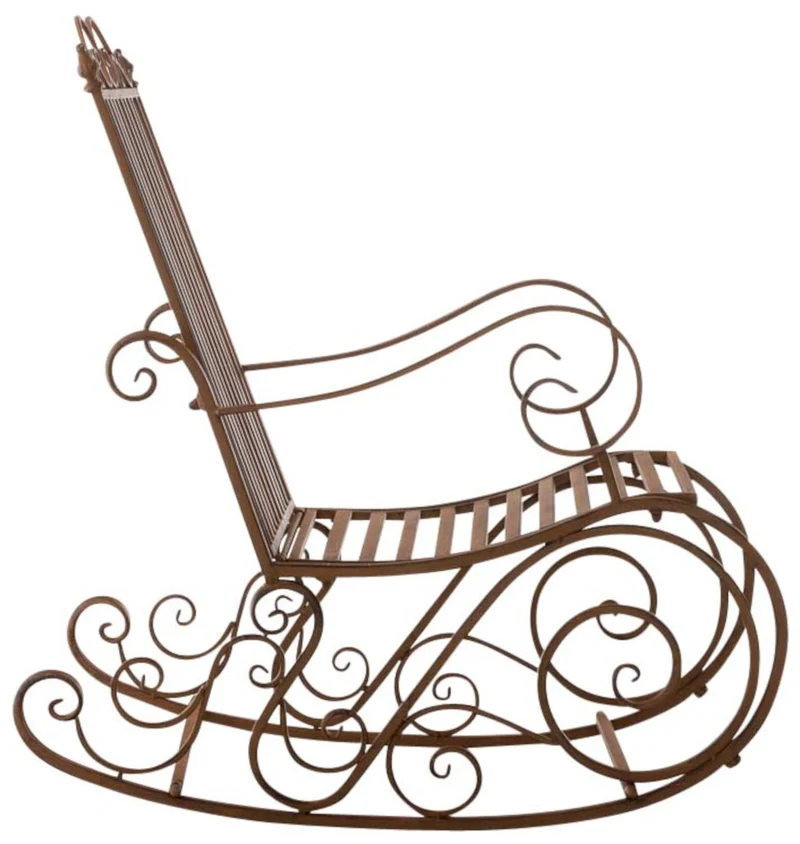 Lot de 2 fauteuils à bascule en fer forgé marron vieilli style vintage romantique rocking chair jardin terrasse ou intérieur 10_0007963