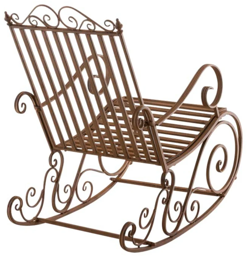 Lot de 2 fauteuils à bascule en fer forgé marron vieilli style vintage romantique rocking chair jardin terrasse ou intérieur 10_0007963