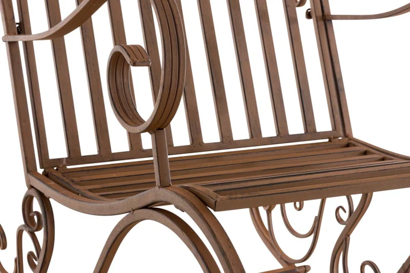 Lot de 2 fauteuils à bascule en fer forgé marron vieilli style vintage romantique rocking chair jardin terrasse ou intérieur 10_0007963