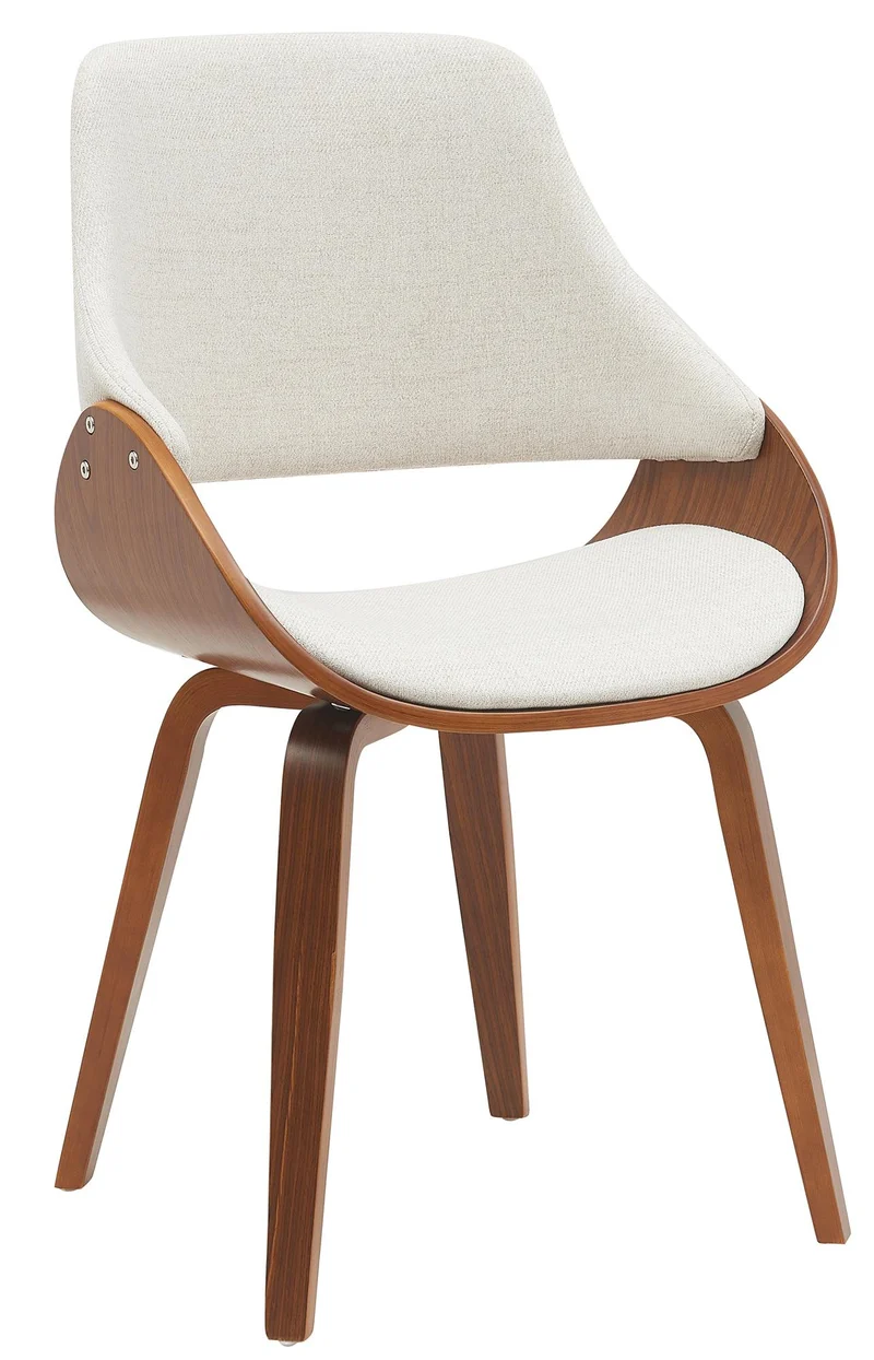 Chaise de salle à manger x1 assise rembourrée tissu crème piètement bois courbé finition noyer style moderne 10_0007821