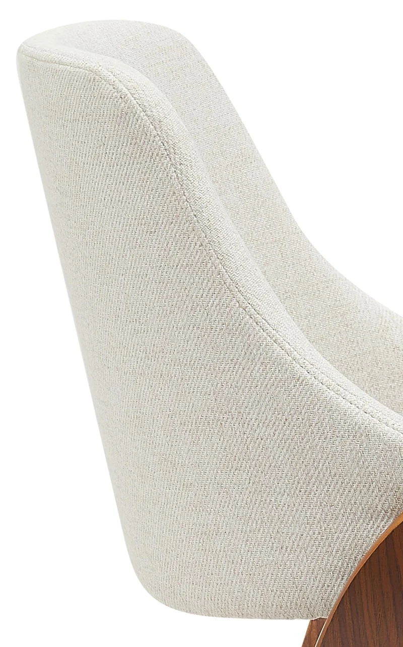 Chaise de salle à manger x1 assise rembourrée tissu crème piètement bois courbé finition noyer style moderne 10_0007821