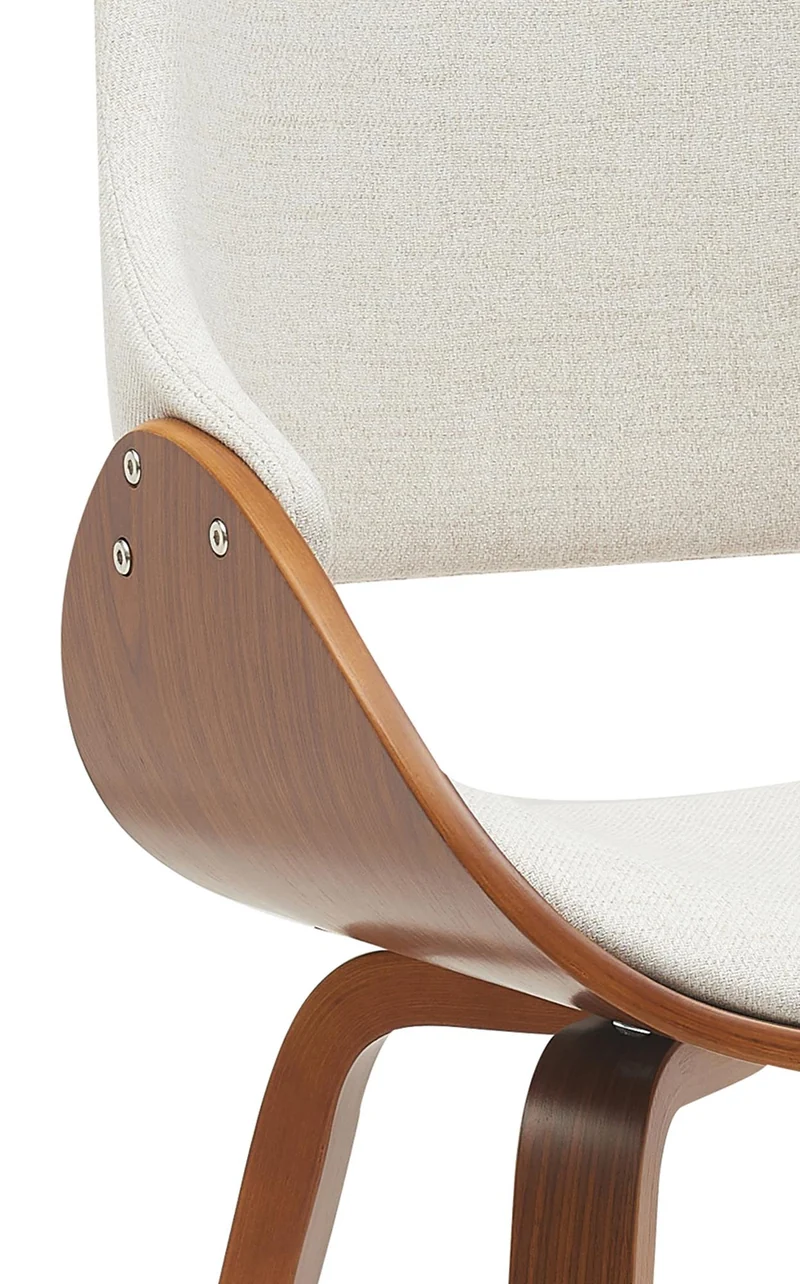 Chaise de salle à manger x1 assise rembourrée tissu crème piètement bois courbé finition noyer style moderne 10_0007821