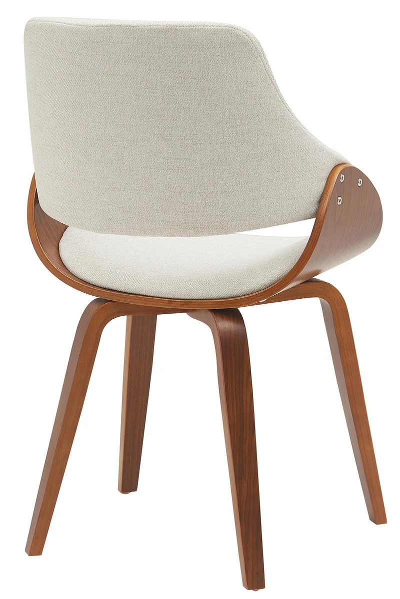 Chaise de salle à manger x1 assise rembourrée tissu crème piètement bois courbé finition noyer style moderne 10_0007821