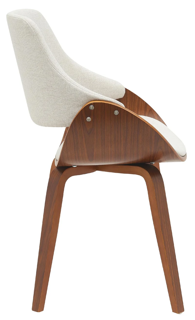 Chaise de salle à manger x1 assise rembourrée tissu crème piètement bois courbé finition noyer style moderne 10_0007821