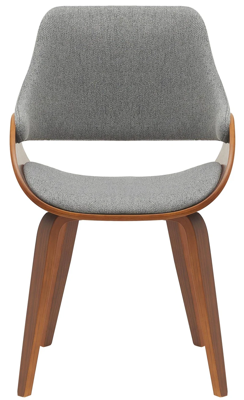 Lot de 2 chaises de salle à manger assise rembourrée tissu gris piètement bois courbé finition noyer style moderne 10_0007813