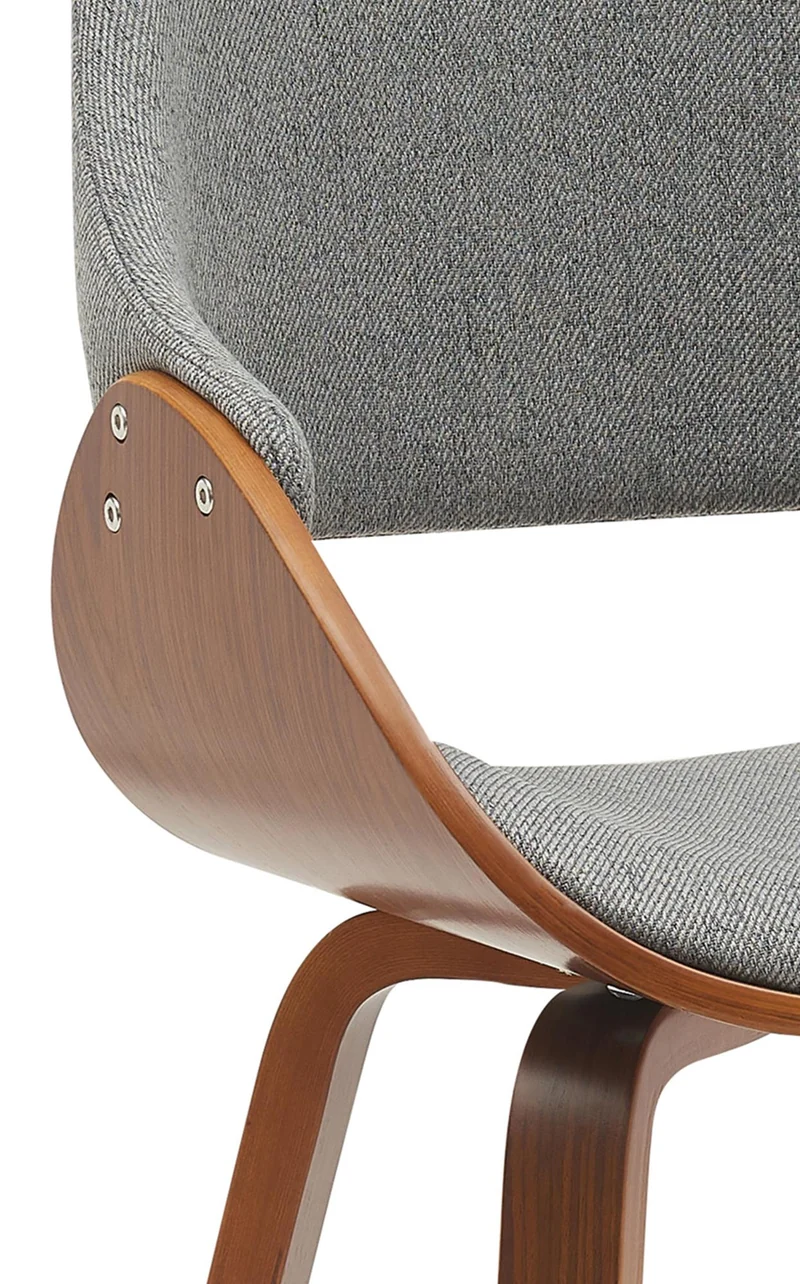 Lot de 2 chaises de salle à manger assise rembourrée tissu gris piètement bois courbé finition noyer style moderne 10_0007813