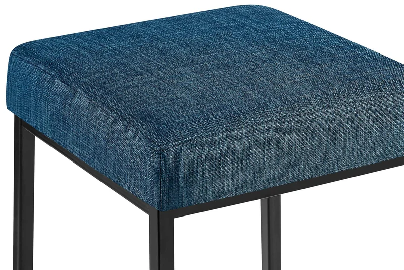 Lot de 2 tabourets de bar assise tissu bleu rembourrée piètement métal noir avec repose-pieds 10_0006826