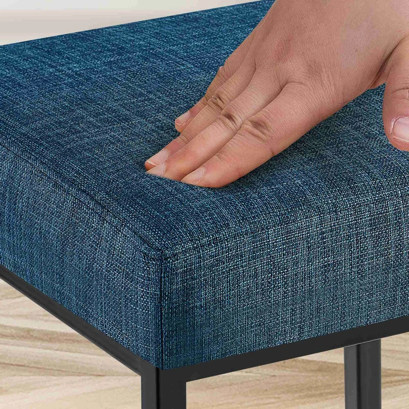 Lot de 2 tabourets de bar assise tissu bleu rembourrée piètement métal noir avec repose-pieds 10_0006826