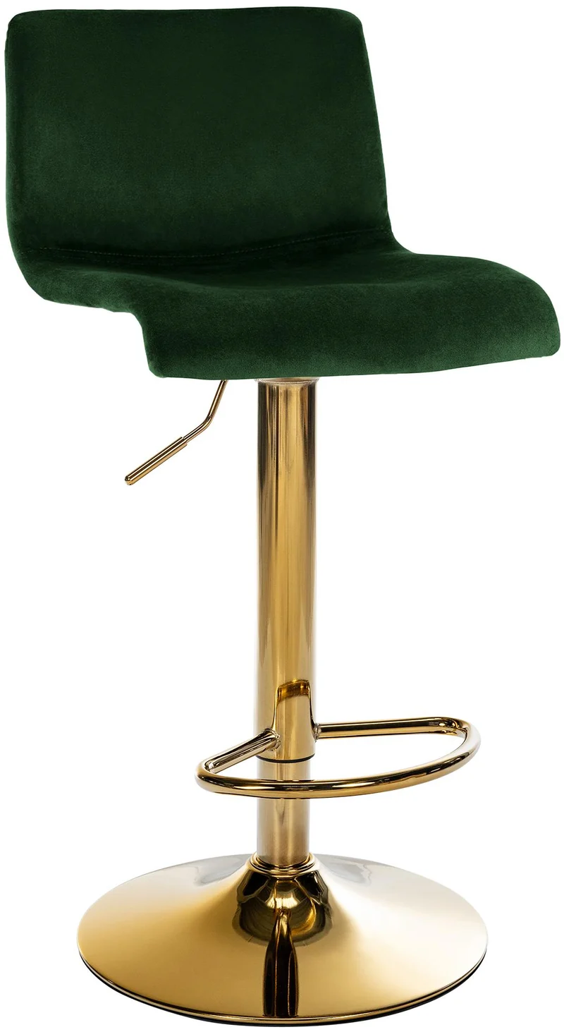 Tabouret de bar x1 en velours vert réglable en hauteur 59-80 cm pivotant 360° piètement métal doré avec dossier et repose-pieds 10_0006271