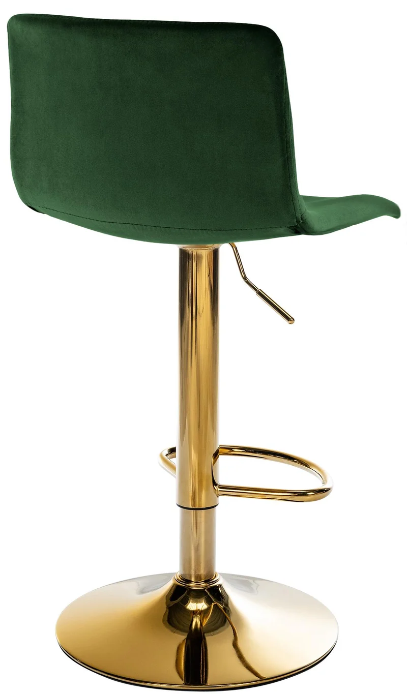 Tabouret de bar x1 en velours vert réglable en hauteur 59-80 cm pivotant 360° piètement métal doré avec dossier et repose-pieds 10_0006271