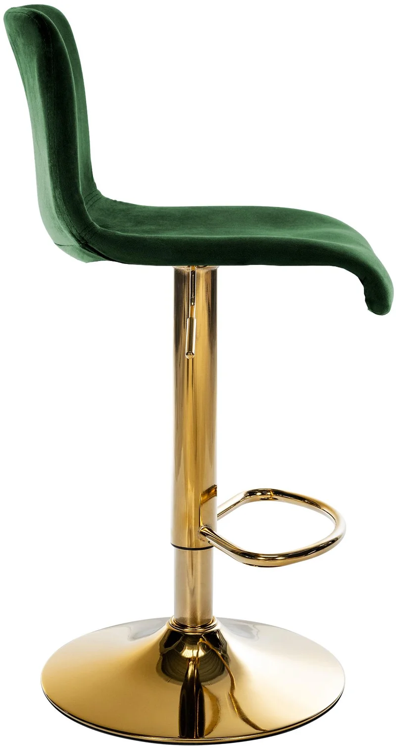 Tabouret de bar x1 en velours vert réglable en hauteur 59-80 cm pivotant 360° piètement métal doré avec dossier et repose-pieds 10_0006271
