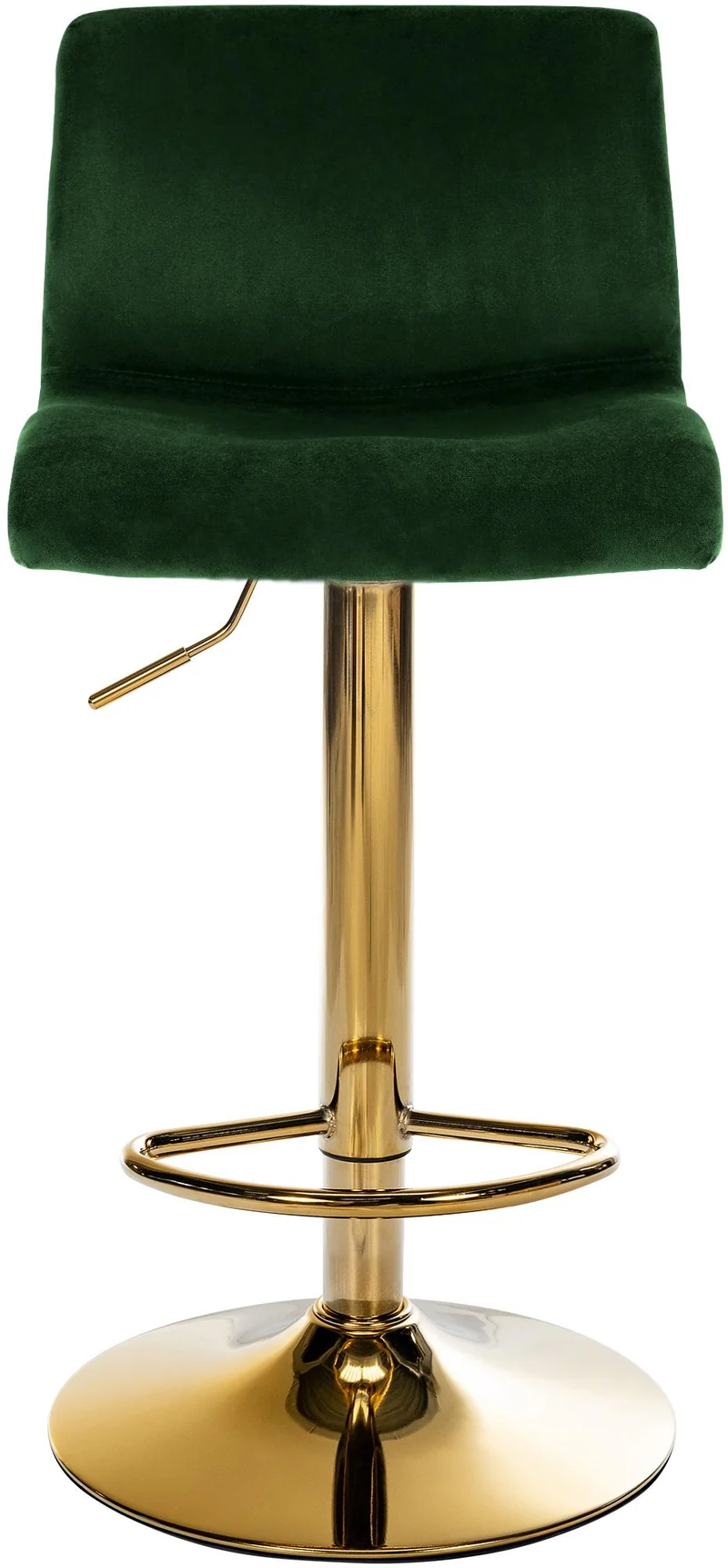 Tabouret de bar x1 en velours vert réglable en hauteur 59-80 cm pivotant 360° piètement métal doré avec dossier et repose-pieds 10_0006271