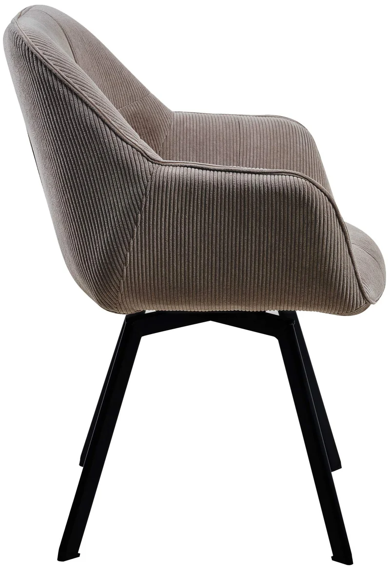 Chaise de salle à manger assise pivotante confortable en velours côtelé marron et métal noir 10_0002034