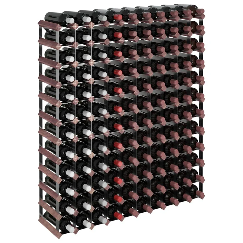 Casier range bouteilles étagère de rangement vin pour 120 bouteilles en bois de pin marron et acier DEC024295