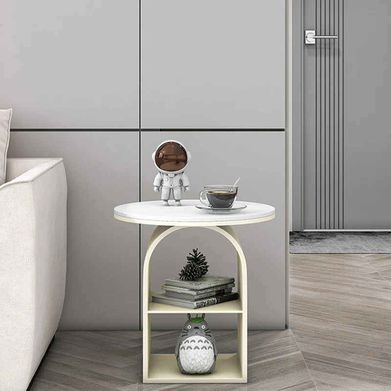 Contemporary Nordic Carbon Steel Sintered Stone Round Arch End Table 3-Tier For Living Room