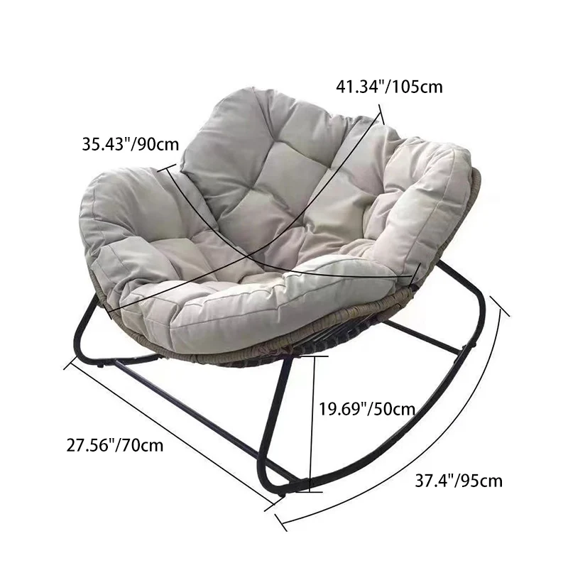 Contemporary Scandinavian Cotton Linen Rattan Carbon Steel Curved Grid Accent Chair With Backrest For Living Room