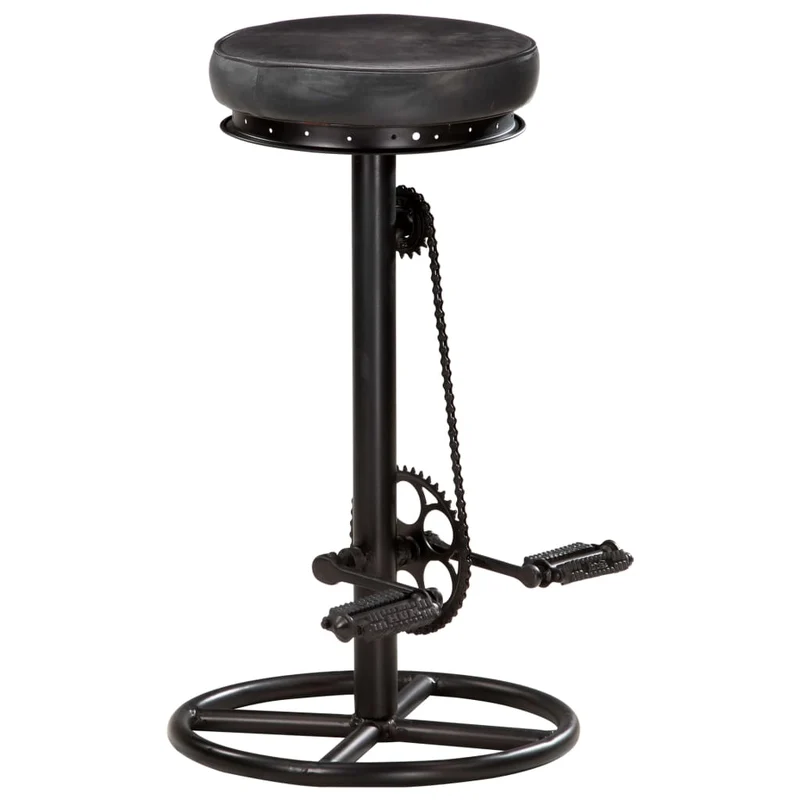 Lot de 2 tabourets de bar chaises hautes en cuir véritable de chèvre noir avec pédales de vélo comme repose-pied DEC029799