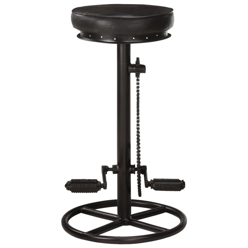 Lot de 2 tabourets de bar chaises hautes en cuir véritable de chèvre noir avec pédales de vélo comme repose-pied DEC029799