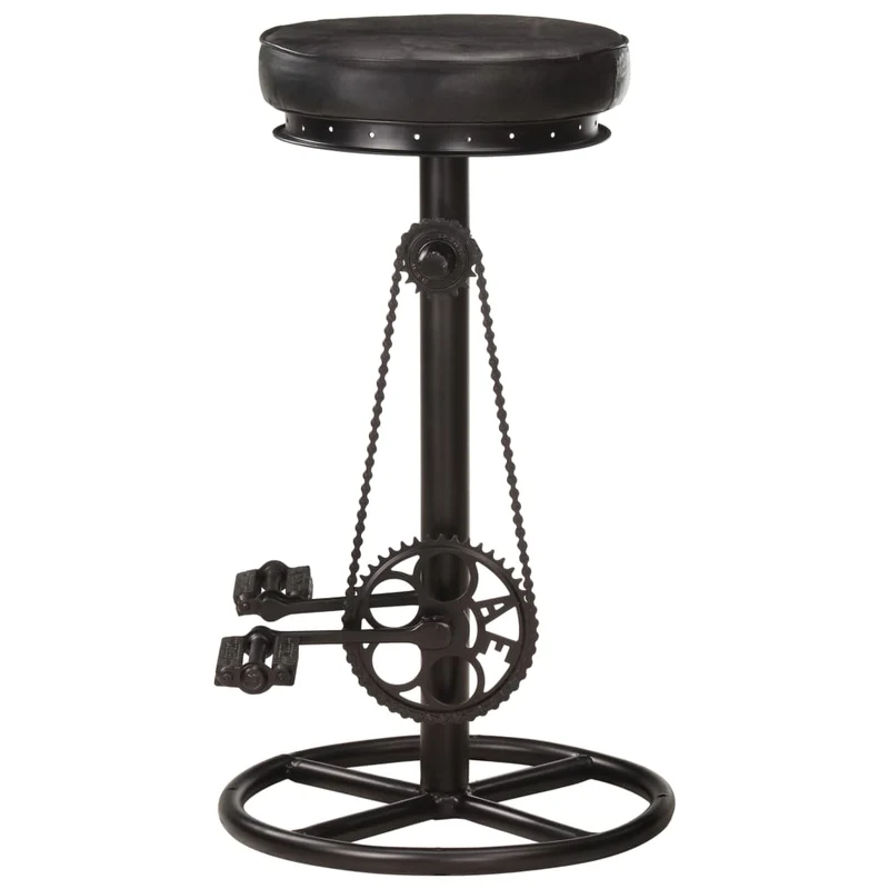 Lot de 2 tabourets de bar chaises hautes en cuir véritable de chèvre noir avec pédales de vélo comme repose-pied DEC029799